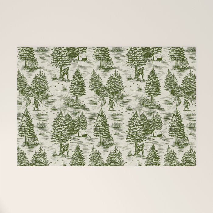 Bigfoot / Sasquatch Toile de Jouy in Forest Green Welcome Mat Gallery Image 1