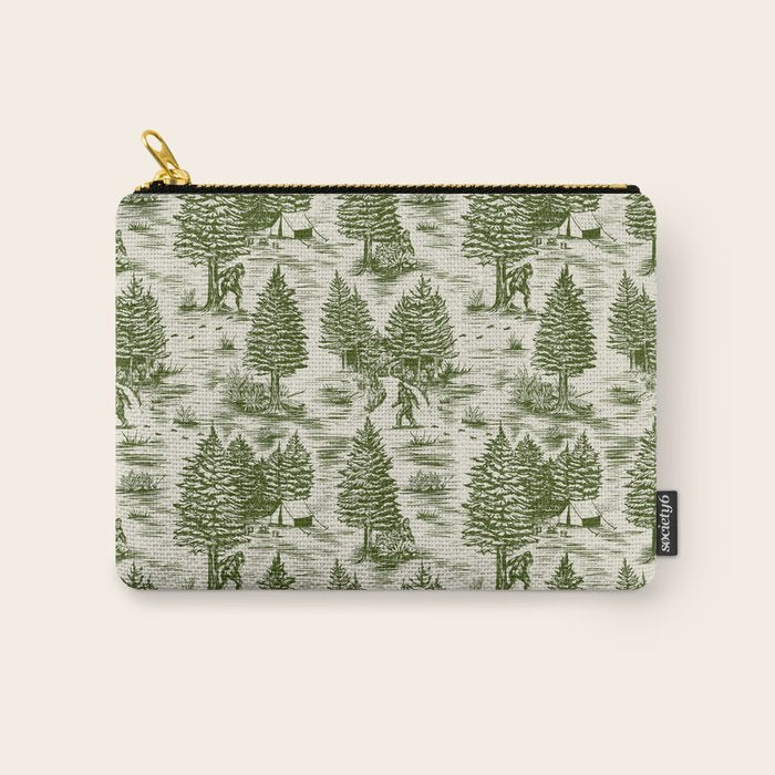 Bigfoot / Sasquatch Toile de Jouy in Forest Green Carry All Pouch Gallery Image 1