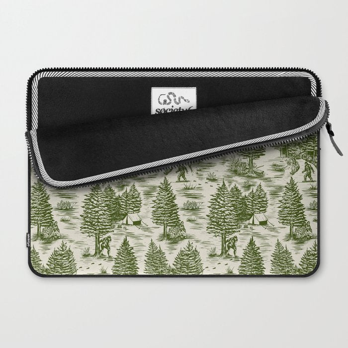 Bigfoot / Sasquatch Toile de Jouy in Forest Green Laptop Sleeve Gallery Image 2