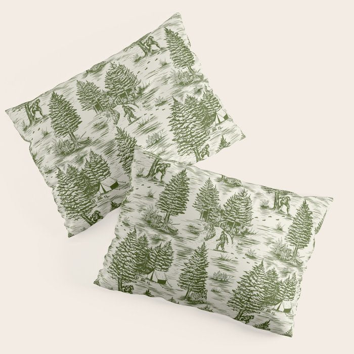 Bigfoot / Sasquatch Toile de Jouy in Forest Green Pillow Sham Gallery Image 3