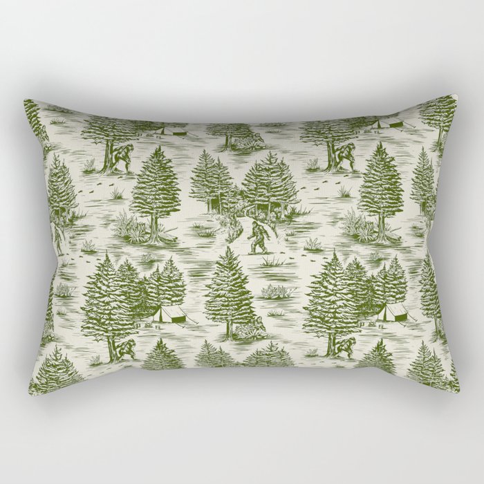 Bigfoot / Sasquatch Toile de Jouy in Forest Green Rectangular Pillow Gallery Image 2