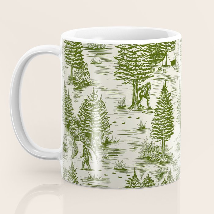 Bigfoot / Sasquatch Toile de Jouy in Forest Green Coffee Mug Gallery Image 3