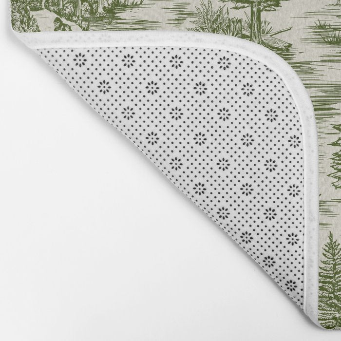 Bigfoot / Sasquatch Toile de Jouy in Forest Green Bath Mat Gallery Image 2