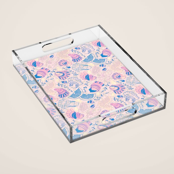 Coastal Oysters on the Beach in Pastel Pink & Blue Acrylic Tray Gallery Image 1