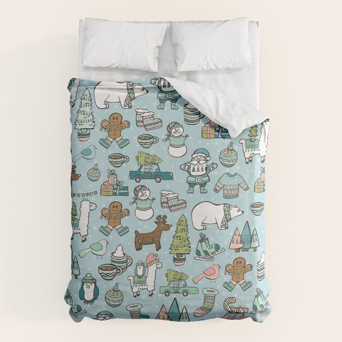 Whimsical Christmas, Sweater Weather, Fa La La La La, Holly Jolly, Holiday Print, Tis The Season Duvet Cover Gallery Image 6