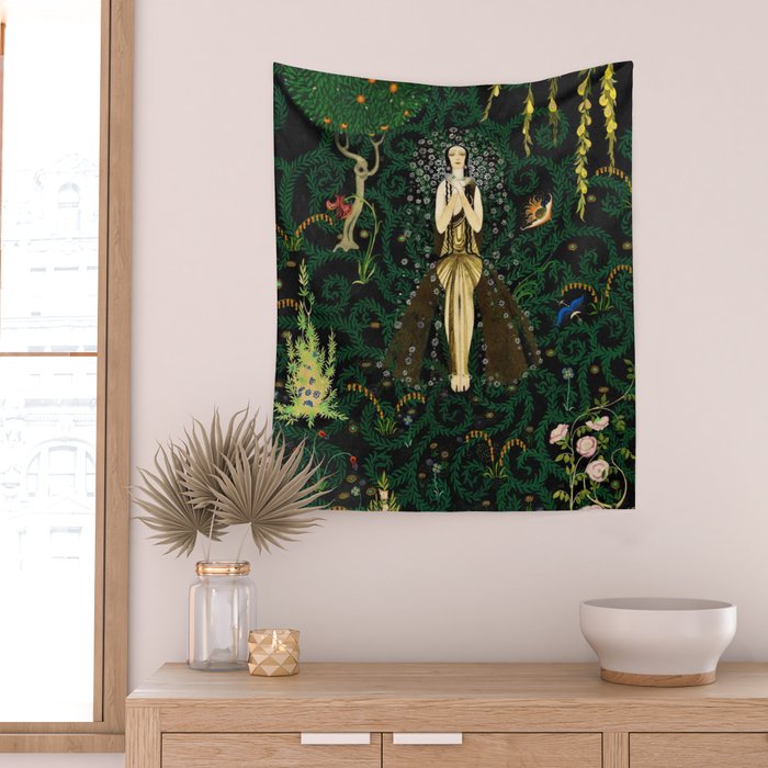 1921 Classical Masterpiece 'Flowers and Flames' by Kay Nielsen Wall Tapestry Gallery Image 2