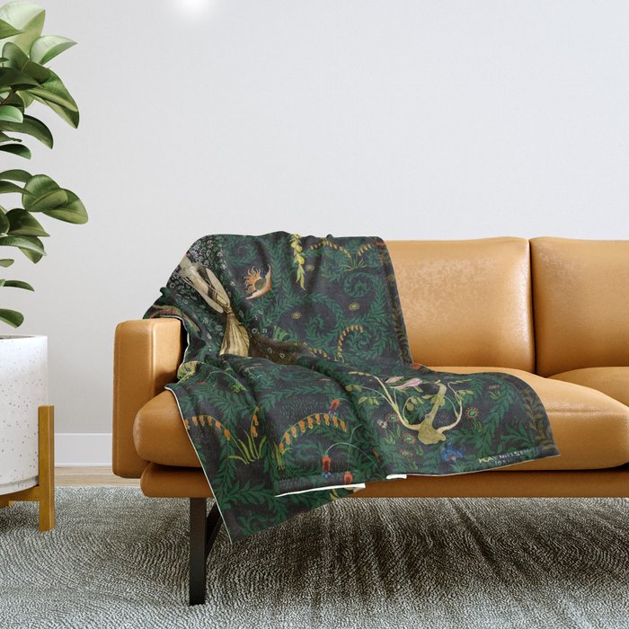 1921 Classical Masterpiece 'Flowers and Flames' by Kay Nielsen Throw Blanket Gallery Image 1