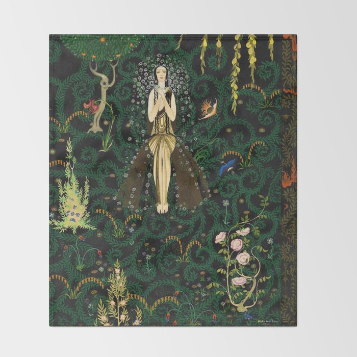 1921 Classical Masterpiece 'Flowers and Flames' by Kay Nielsen Throw Blanket Gallery Image 2