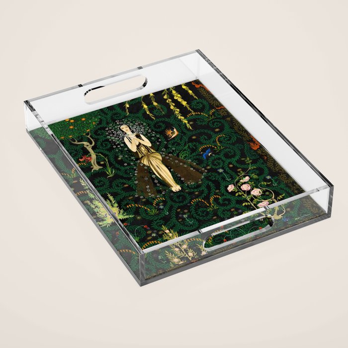 1921 Classical Masterpiece 'Flowers and Flames' by Kay Nielsen Acrylic Tray Gallery Image 1