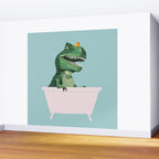 Playful T-Rex in Bathtub in Green Wall Mural Gallery Image 2