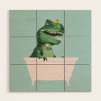 Playful T-Rex in Bathtub in Green Wood Wall Art Gallery Image 1