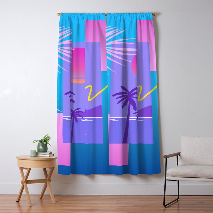 Memphis pattern 80 - 80s / 90s Retro / summer palm tree Window Curtain Gallery Image 1