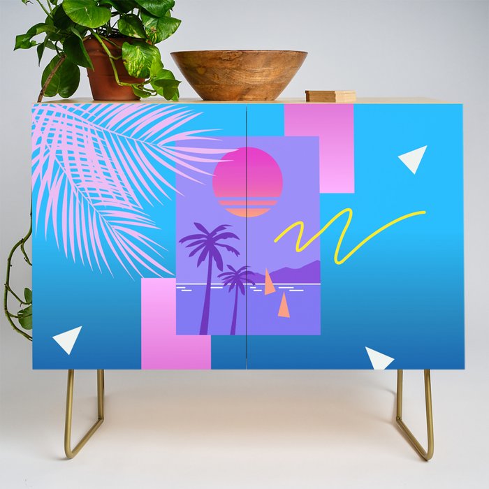 Memphis pattern 80 - 80s / 90s Retro / summer palm tree Credenza Gallery Image 1