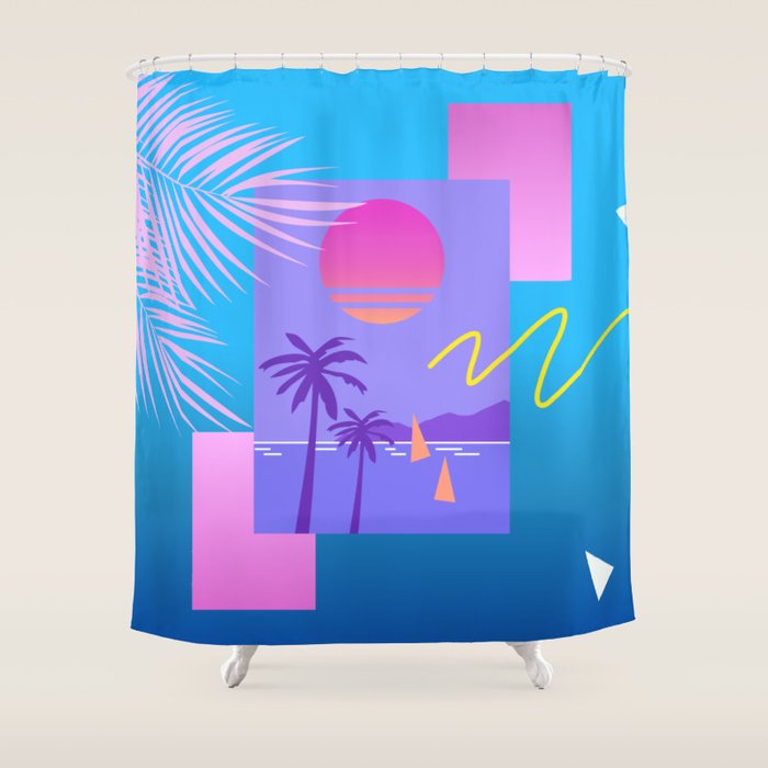 Memphis pattern 80 - 80s / 90s Retro / summer palm tree Shower Curtain Gallery Image 1