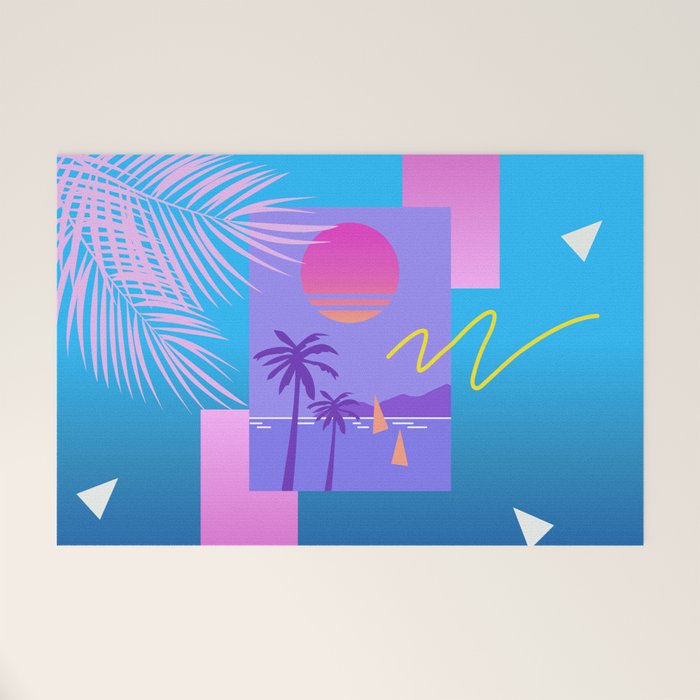 Memphis pattern 80 - 80s / 90s Retro / summer palm tree Welcome Mat Gallery Image 1