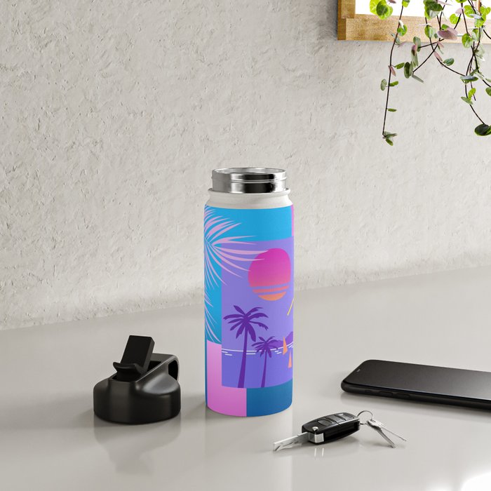 Memphis pattern 80 - 80s / 90s Retro / summer palm tree Water Bottle Gallery Image 4