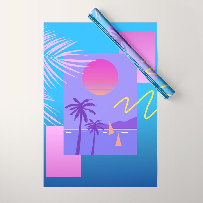 Memphis pattern 80 - 80s / 90s Retro / summer palm tree Wrapping Paper Gallery Image 1