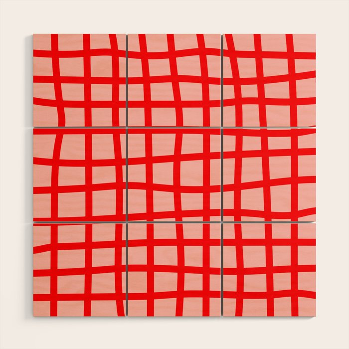 Abstract Plaid red Wood Wall Art Gallery Image 1
