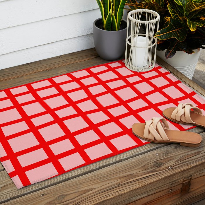 Abstract Plaid red Outdoor Rug Gallery Image 2