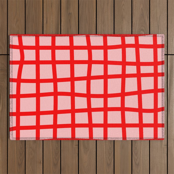 Abstract Plaid red Outdoor Rug Gallery Image 1