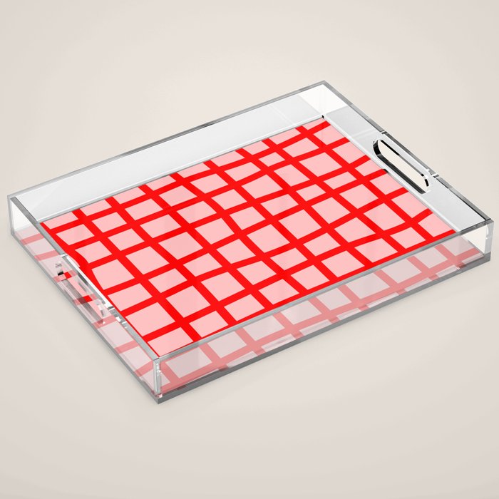 Abstract Plaid red Acrylic Tray Gallery Image 1