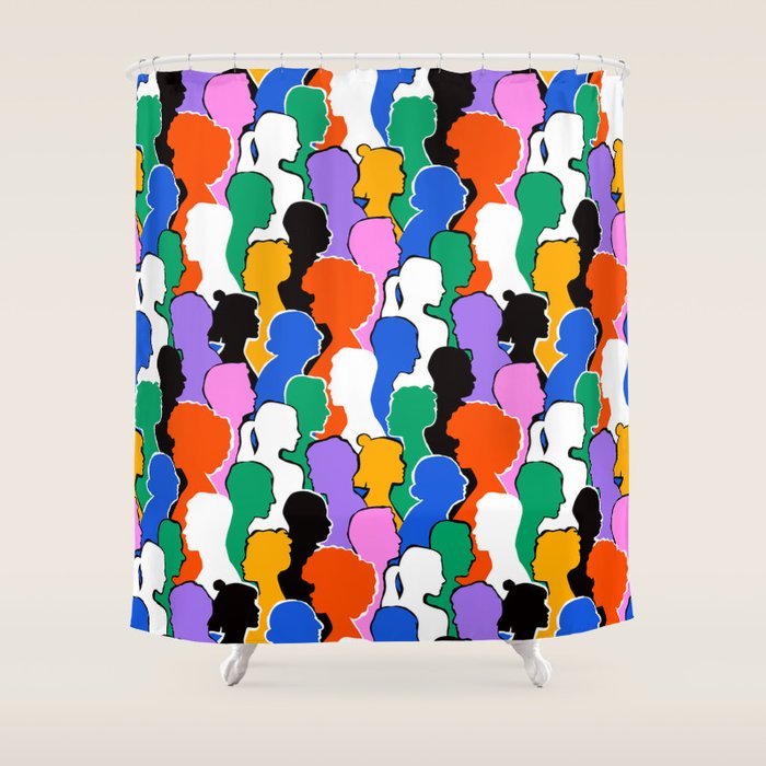 Colorful diverse people crowd art pattern Shower Curtain Gallery Image 1