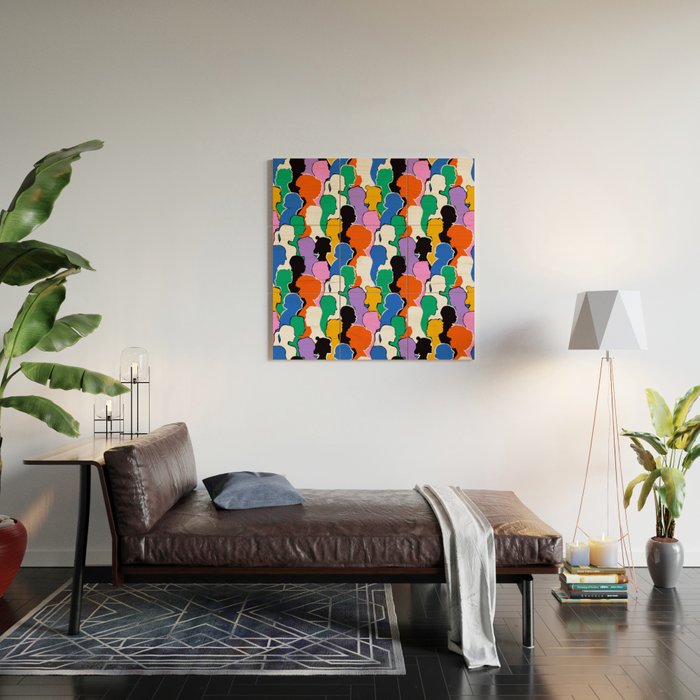 Colorful diverse people crowd art pattern Wood Wall Art Gallery Image 2