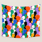 Colorful diverse people crowd art pattern Wall Tapestry Gallery Image 4