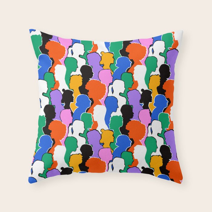 Colorful diverse people crowd art pattern Throw Pillow Gallery Image 1