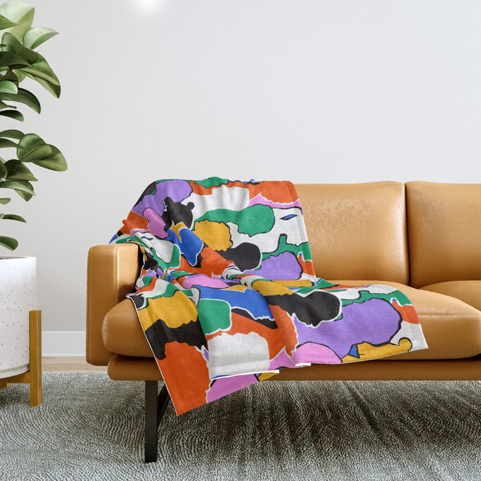 Colorful diverse people crowd art pattern Throw Blanket Gallery Image 1