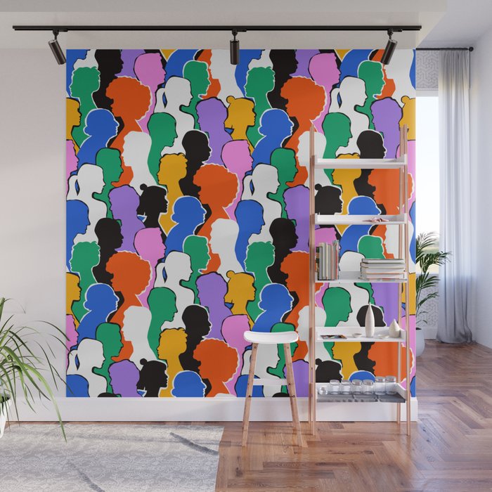 Colorful diverse people crowd art pattern Wall Mural Gallery Image 1