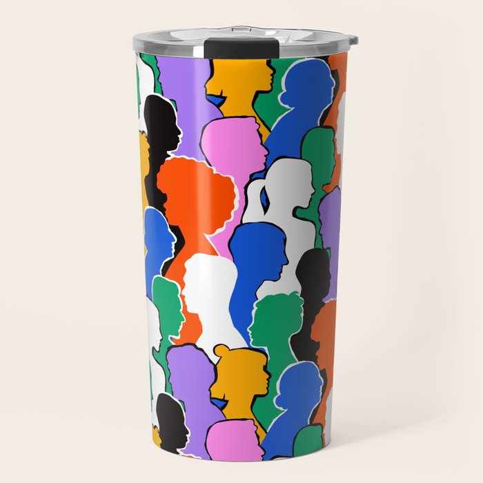 Colorful diverse people crowd art pattern Travel Mug Gallery Image 1