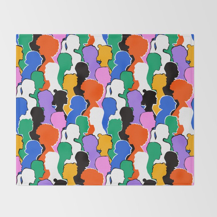 Colorful diverse people crowd art pattern Throw Blanket Gallery Image 2