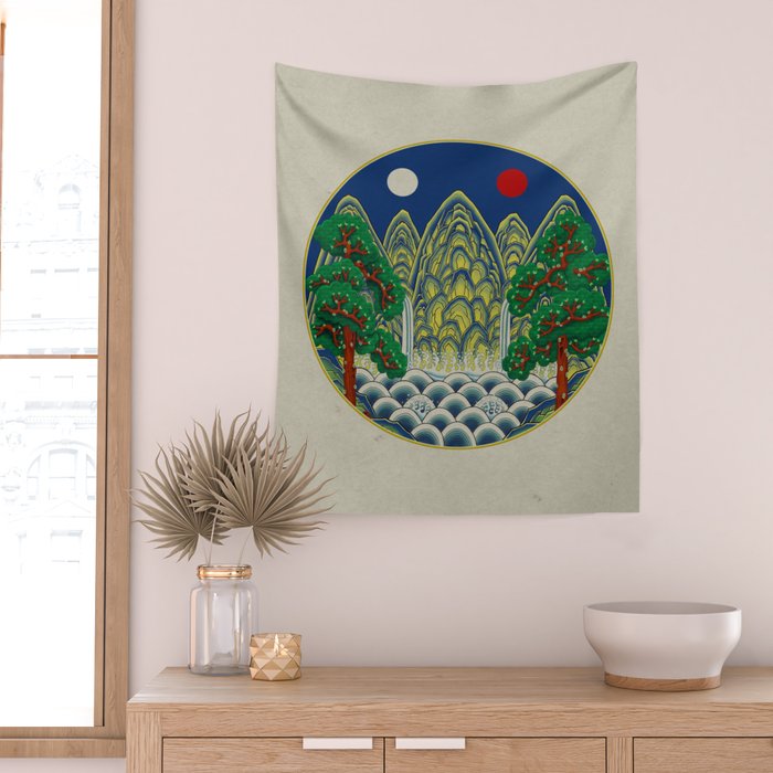 Five peaks of the sun and moon : Kingâs painting (Minhwa-Korean folk art) Wall Tapestry Gallery Image 2