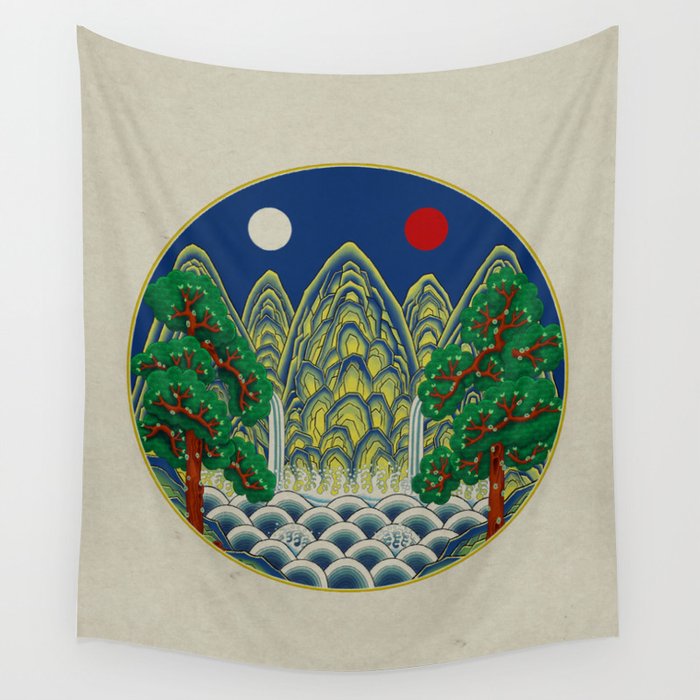 Five peaks of the sun and moon : Kingâs painting (Minhwa-Korean folk art) Wall Tapestry Gallery Image 1