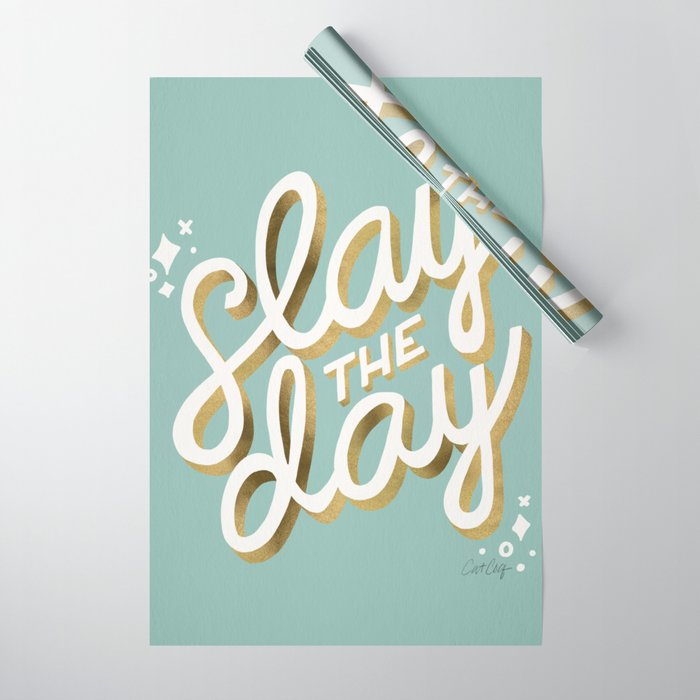 Slay the Day - Mint & Gold Palette Wrapping Paper Gallery Image 1