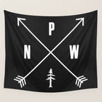 PNW Pacific Northwest Compass - White on Black Minimal Wall Tapestry Gallery Image 4