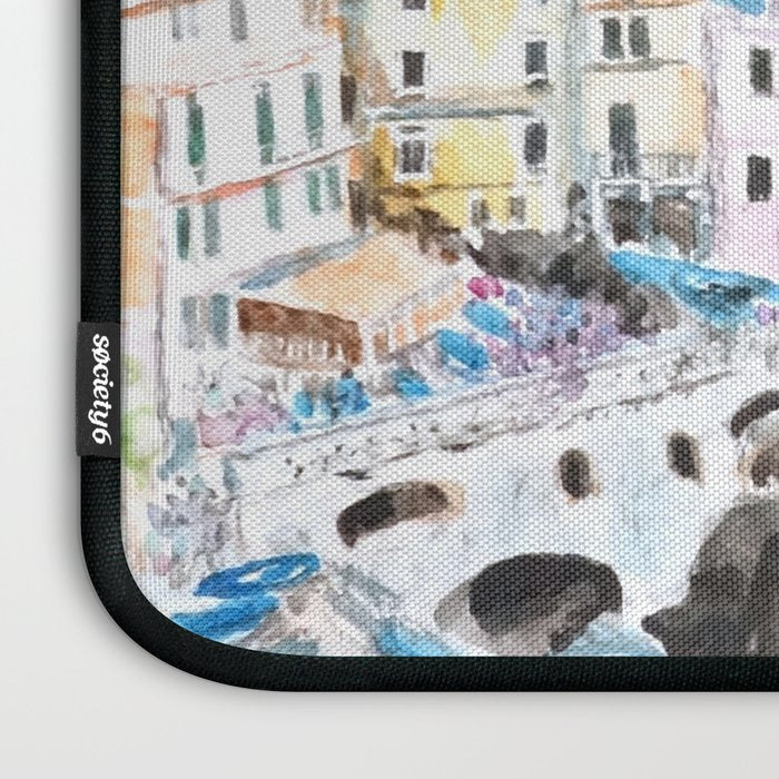 Italy Cinque Terre watercolor painting Laptop Sleeve Gallery Image 3