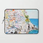 Italy Cinque Terre watercolor painting Laptop Sleeve Gallery Image 1