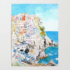 Italy Cinque Terre watercolor painting Poster Gallery Image 4