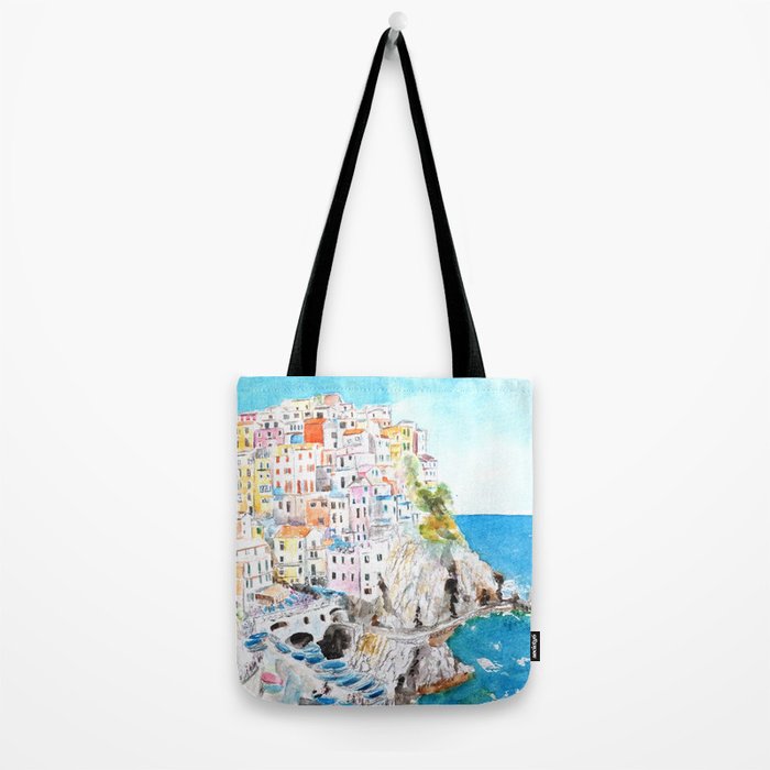 Italy Cinque Terre watercolor painting Tote Bag Gallery Image 2