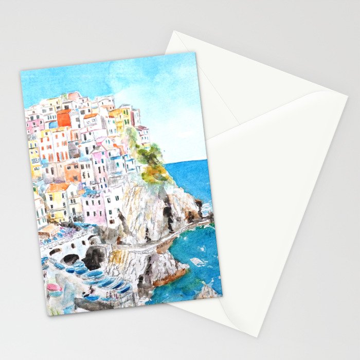 Italy Cinque Terre watercolor painting Stationery Card Gallery Image 2