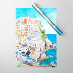 Italy Cinque Terre watercolor painting Wrapping Paper Gallery Image 1