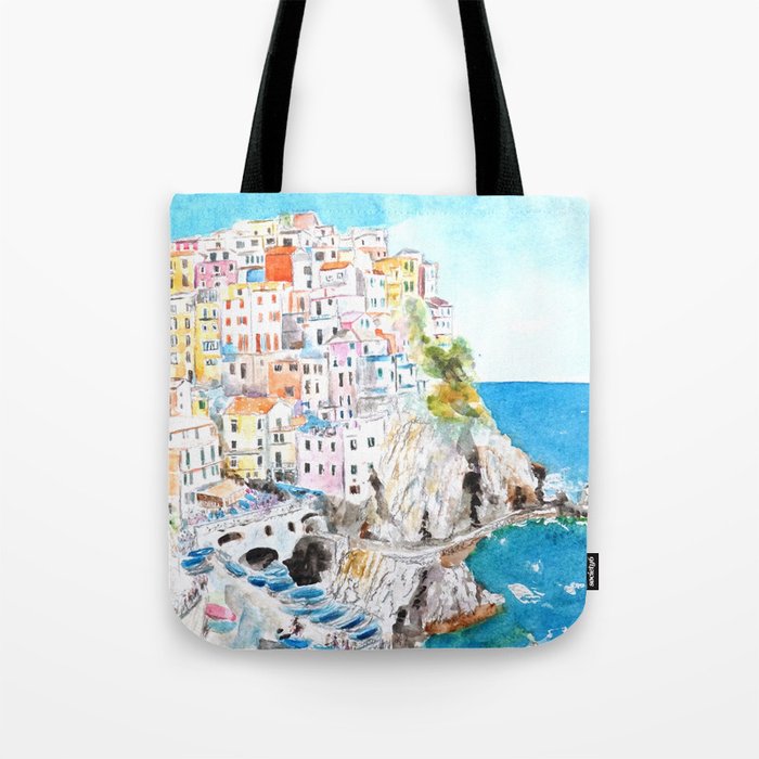 Italy Cinque Terre watercolor painting Tote Bag Gallery Image 1