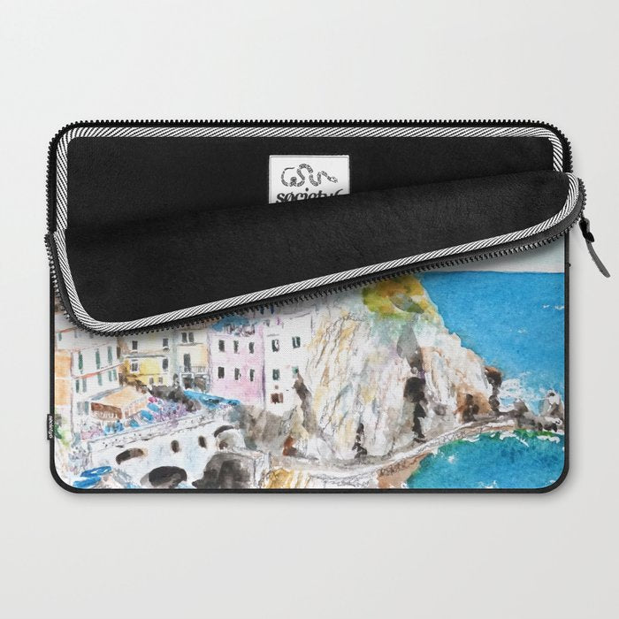 Italy Cinque Terre watercolor painting Laptop Sleeve Gallery Image 2