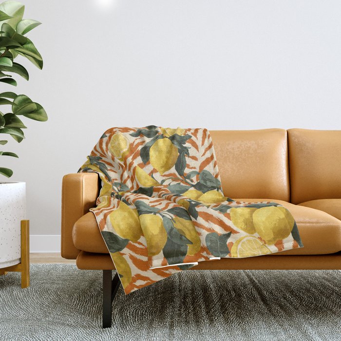Bold Lemon Citrus Pattern Throw Blanket Gallery Image 1