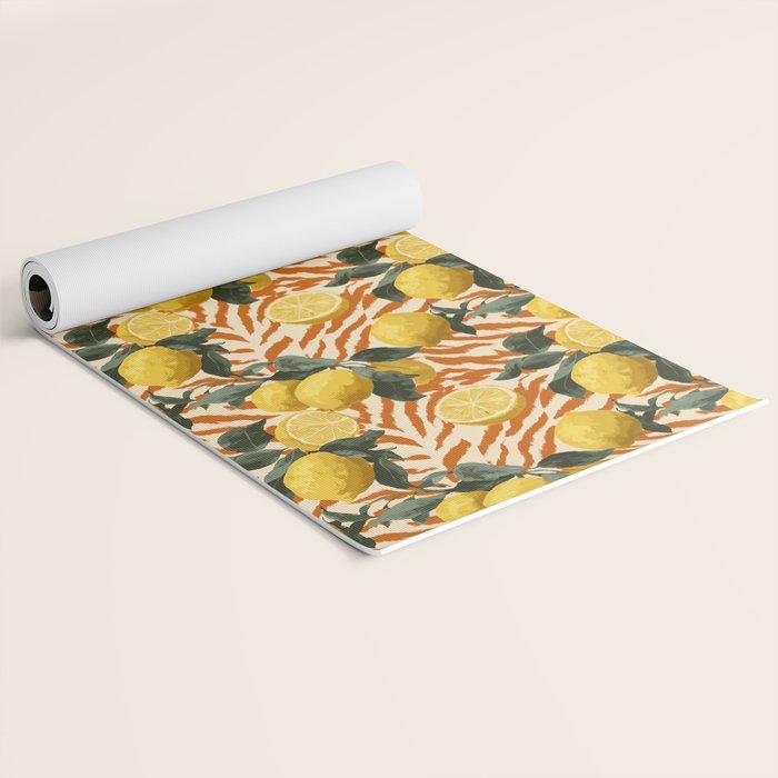 Bold Lemon Citrus Pattern Yoga Mat Gallery Image 2