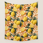 Bold Lemon Citrus Pattern Wall Tapestry Gallery Image 4