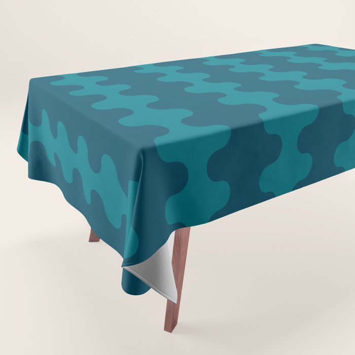Contemporary Wavy Ogee A-Go-Go Vertical Stripes Pattern in Teal Tablecloth Gallery Image 1