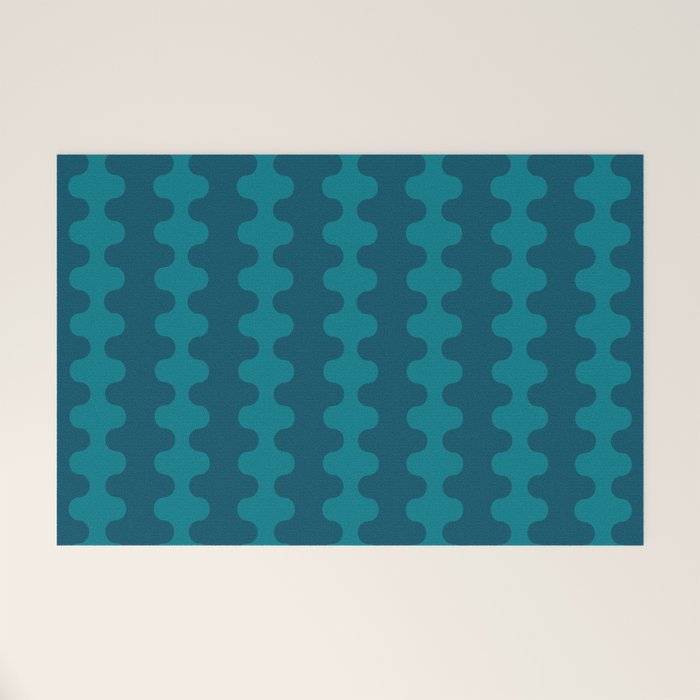 Contemporary Wavy Ogee A-Go-Go Vertical Stripes Pattern in Teal Welcome Mat Gallery Image 1